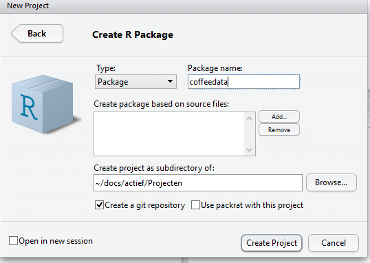 Create new session. R packages. Back Projection. Packages names. Creative details.